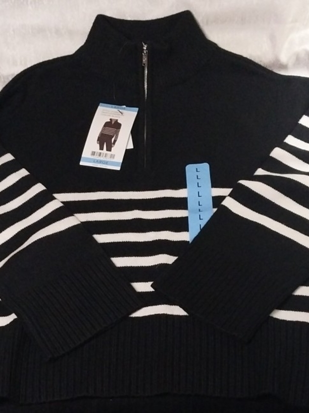 DKNY Black Ribbed Quarter-Zip Sweater with Silver Hardware Womens L
